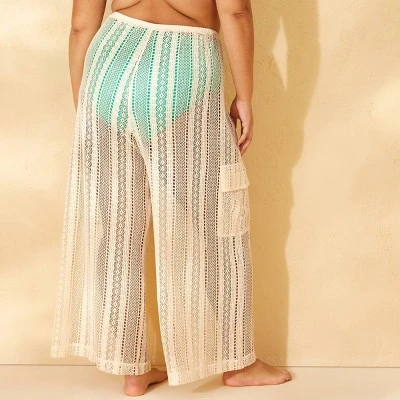 Women's Crochet Mid-Rise Swim Cover Up Cargo Pants - Wild Fable™ Beige 1 Women's Crochet Mid-Rise Swim Cover Up Cargo Pants - Wild Fable™ Beige