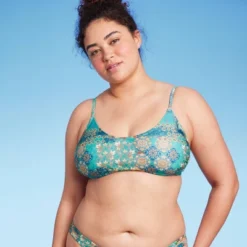 Women's Scoop Front Bralette Bikini Top - Wild Fable™ Blue Patchwork Print -Wild Fable Store GUEST 11825a43 6c35 40db bd42 35642f6d07aa