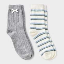 Women's Pointelle With Bow & Striped 2pk Mid Crew Socks - Wild Fable™ -Wild Fable Store GUEST 122a7871 f2c5 496e afc6 f1d614ce7973