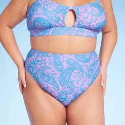 Women's Paisley Print High Waist Medium Coverage High Leg Bikini Bottom - Wild Fable™ Blue/Pink -Wild Fable Store GUEST 13ba0ff8 5386 4cb0 a7e0 9196b05cbc4b