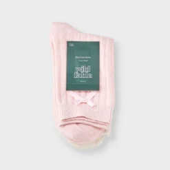 Women's Pointelle With Bow & Striped 2pk Mid Crew Socks - Wild Fable™