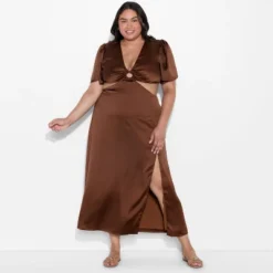 Women's Flutter Sleeve Satin Cap Maxi Bodycon Dress - Wild Fable™ Dark Brown -Wild Fable Store GUEST 2243ce1c cc59 42cf b879 01b42a9f2e25