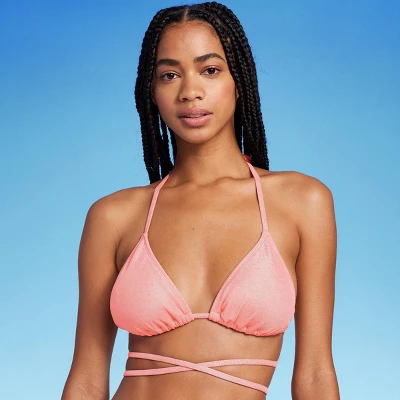 Women's Triangle Wrap Bikini Top - Wild Fable™ Pink Lurex 2 Women's Triangle Wrap Bikini Top - Wild Fable™ Pink Lurex - Image 2