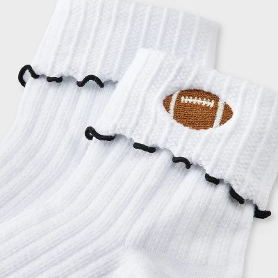 Women's Game Day Embroidered Football Pointelle Bobby Socks With Lettuce Edge Cuff - Wild Fable™ 2 Women's Game Day Embroidered Football Pointelle Bobby Socks With Lettuce Edge Cuff - Wild Fable™ - Image 2