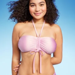 Women's Cinch-Front Halter Bandeau Bikini Top - Wild Fable™ Shiny Pink -Wild Fable Store GUEST 31e0f4f1 7678 4468 8f36 67ebff5e30b7