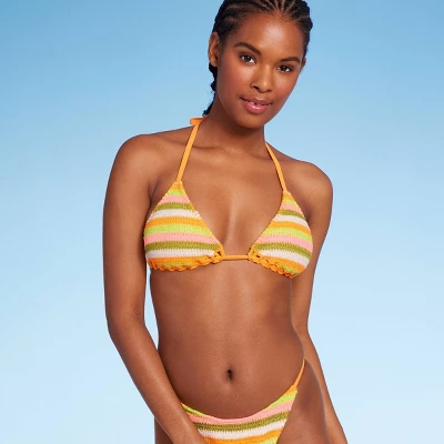 Women's Crochet Triangle Bikini Top - Wild Fable™ Orange Multi Striped 5 Women's Crochet Triangle Bikini Top - Wild Fable™ Orange Multi Striped - Image 5
