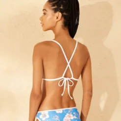 Women's Contrast Binding Triangle Bikini Top - Wild Fable™ Blue Floral Print