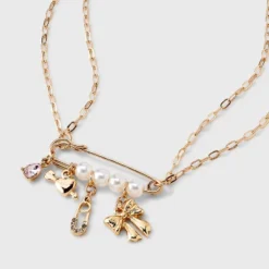 Pearl Pin With Heart And Bow Charm Necklace - Wild Fable™ Gold -Wild Fable Store GUEST 41020807 a34e 4904 8c18 211c09dc1a87