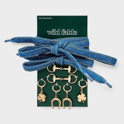 Denim Shoelace And Shoe Charm Set - Wild Fable™ Gold 2 Denim Shoelace And Shoe Charm Set - Wild Fable™ Gold - Image 2