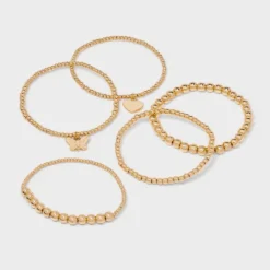 Butterfly And Heart Charm Stretch Bracelet Set 5pc - Wild Fable™ Gold -Wild Fable Store GUEST 429aba19 2cd2 4e8f 9e16 7805be3ea0bc
