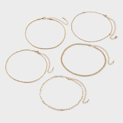 Chain Choker Necklace Set 5pc - Wild Fable™ Gold: Lobster Claw Clasp, Recycled Zinc, 12" Length 1 Chain Choker Necklace Set 5pc - Wild Fable™ Gold: Lobster Claw Clasp, Recycled Zinc, 12" Length