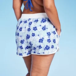 Women's 4" Inseam High Waist Lace-Up Board Shorts - Wild Fable™ Blue Floral Print -Wild Fable Store GUEST 4841448b 5f4d 4c2b 9e59 df0fb52bc458