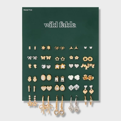 Flower Bow And Heart Earring Set 30pc - Wild Fable™ Gold 1 Flower Bow And Heart Earring Set 30pc - Wild Fable™ Gold