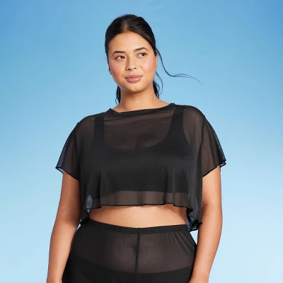 Women's Mesh Cover Up Short Sleeve Crop Top - Wild Fable™ 4 Women's Mesh Cover Up Short Sleeve Crop Top - Wild Fable™ - Image 4