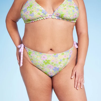 Women's Reversible Side-Tie Extra High Leg Cheeky Bikini Bottom - Wild Fable™ Green Floral Print/Purple Gingham Print 4 Women's Reversible Side-Tie Extra High Leg Cheeky Bikini Bottom - Wild Fable™ Green Floral Print/Purple Gingham Print - Image 4