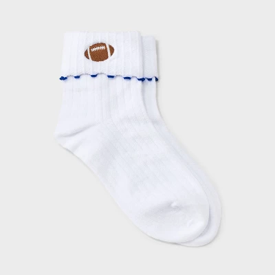 Women's Game Day Embroidered Football Pointelle Bobby Socks With Lettuce Edge Cuff - Wild Fable™ 4 Women's Game Day Embroidered Football Pointelle Bobby Socks With Lettuce Edge Cuff - Wild Fable™ - Image 4