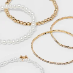 Beaded And Pearl Bow Charm Bracelet Set 5pc - Wild Fable™ Gold -Wild Fable Store GUEST 6d9e9f01 71c2 47f1 81c6 ca81223d170b