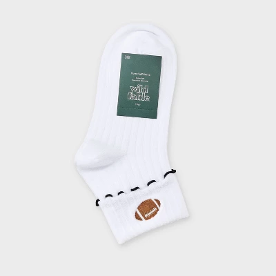 Women's Game Day Embroidered Football Pointelle Bobby Socks With Lettuce Edge Cuff - Wild Fable™ 1 Women's Game Day Embroidered Football Pointelle Bobby Socks With Lettuce Edge Cuff - Wild Fable™