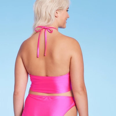 Women's Longline Wrap Halter Bikini Top - Wild Fable™ Pink Shine 4 Women's Longline Wrap Halter Bikini Top - Wild Fable™ Pink Shine - Image 4