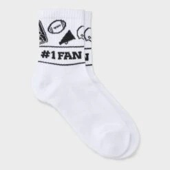 Women's Game Day "#1 Fan" Ribbed Cushioned Mid Crew Socks - Wild Fable™ White/Black 4-10 -Wild Fable Store GUEST 72570b57 0492 4ced b6a5 0d57d208c5fc