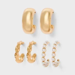 Smooth Twist And Pearl Hoop Earring Set 3pc - Wild Fable™ Gold -Wild Fable Store GUEST 78297633 05f9 4c0f acdd 28166b8d1c48