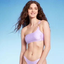Women's Ring Detail One Shoulder Bralette Bikini Top - Wild Fable™ Shiny Light Purple -Wild Fable Store GUEST 7de5d0b6 fb98 4a82 aed7 1753a9260827