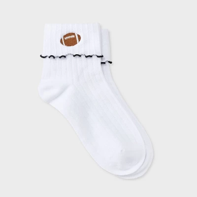 Women's Game Day Embroidered Football Pointelle Bobby Socks With Lettuce Edge Cuff - Wild Fable™ 3 Women's Game Day Embroidered Football Pointelle Bobby Socks With Lettuce Edge Cuff - Wild Fable™ - Image 3