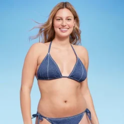 Women's Denim Textured Triangle Bikini Top - Wild Fable™ Denim Blue -Wild Fable Store GUEST 858bb699 085e 4c64 af28 9cfc20098588