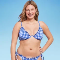 Women's Ruffle Trim Textured Underwire Bikini Top - Wild Fable™ Cobalt Blue Gingham Print -Wild Fable Store GUEST 883afe24 3879 45e4 ac48 fa238e7aa9ec