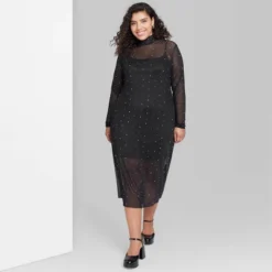 Women's Long Sleeve Rhinestone Mesh Midi Dress - Wild Fable™ Black -Wild Fable Store GUEST 8e2fe0d8 969d 443a b9ad c8e9673228cd