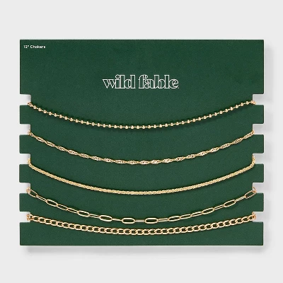 Chain Choker Necklace Set 5pc - Wild Fable™ Gold: Lobster Claw Clasp, Recycled Zinc, 12" Length 2 Chain Choker Necklace Set 5pc - Wild Fable™ Gold: Lobster Claw Clasp, Recycled Zinc, 12" Length - Image 2