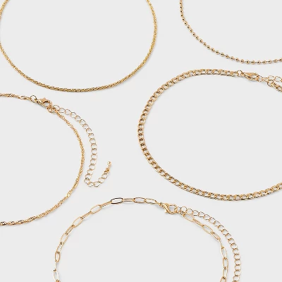 Chain Choker Necklace Set 5pc - Wild Fable™ Gold: Lobster Claw Clasp, Recycled Zinc, 12" Length 3 Chain Choker Necklace Set 5pc - Wild Fable™ Gold: Lobster Claw Clasp, Recycled Zinc, 12" Length - Image 3