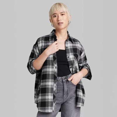 Women's Oversized Button-Down Flannel Shirt - Wild Fable™ Plaid 1 Women's Oversized Button-Down Flannel Shirt - Wild Fable™ Plaid