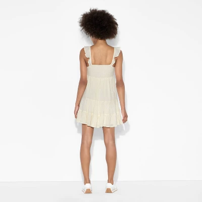 Women's Mini Embroidered Flutter Cap Sleeve Babydoll Dress - Wild Fable™ White 2 Women's Mini Embroidered Flutter Cap Sleeve Babydoll Dress - Wild Fable™ White - Image 2