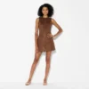 Women's Faux Suede Button-Front Mini A-Line Dress - Wild Fable™ Brown