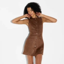 Women's Faux Suede Button-Front Mini A-Line Dress - Wild Fable™ Brown -Wild Fable Store GUEST b5a0d66b 804f 48ae 80ee 2e6f2f534388
