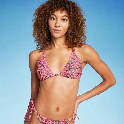 Women's Crochet Trim Triangle Bikini Top - Wild Fable™ Pink Floral Print 7 Women's Crochet Trim Triangle Bikini Top - Wild Fable™ Pink Floral Print - Image 7