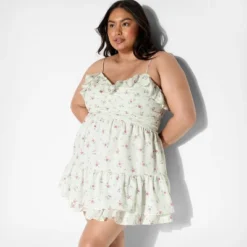 Women's Ruched Ruffle Mini A-Line Dress - Wild Fable™ White Floral -Wild Fable Store GUEST befc18f7 a588 4552 8e83 998afa0dfff2