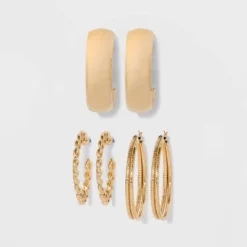 Frozen Chain And Chunky Hoop Trio Earring Set 3pc - Wild Fable™ Gold: Nickel-Free Metal Jewelry -Wild Fable Store GUEST c5a1651d 63f9 4b82 894c 6a89797b6d27