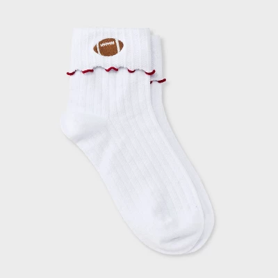Women's Game Day Embroidered Football Pointelle Bobby Socks With Lettuce Edge Cuff - Wild Fable™ 5 Women's Game Day Embroidered Football Pointelle Bobby Socks With Lettuce Edge Cuff - Wild Fable™ - Image 5