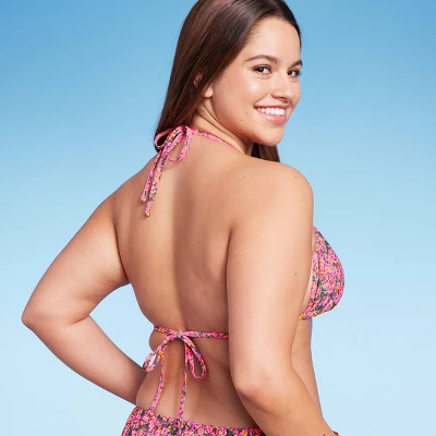 Women's Crochet Trim Triangle Bikini Top - Wild Fable™ Pink Floral Print 4 Women's Crochet Trim Triangle Bikini Top - Wild Fable™ Pink Floral Print - Image 4