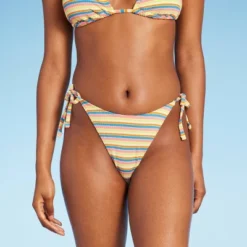 Women's Ribbed Extra Cheeky Extra High Leg Bikini Bottom - Wild Fable™ Blue/Green/Pink Striped -Wild Fable Store GUEST cde0c2b7 d88e 4092 b71e 019d31e70245