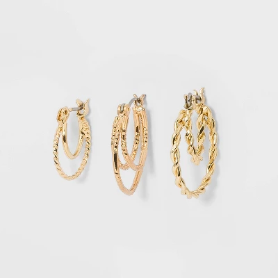 Click Top Faux Duo Hoop Earring Set 3pc - Wild Fable™ 1 Click Top Faux Duo Hoop Earring Set 3pc - Wild Fable™