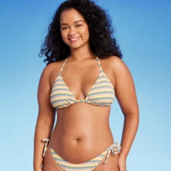 Women's Ribbed Triangle Bikini Top - Wild Fable™ Blue/Green/Pink Striped -Wild Fable Store GUEST d537f868 6c89 47ce a1f8 0831339f1984