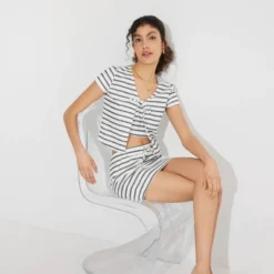 Women's Short Sleeve Jacquard Knit Tie-Front Top - Wild Fable™ -Wild Fable Store GUEST d6d9328b ecec 440d bbb7 08965e1a8280