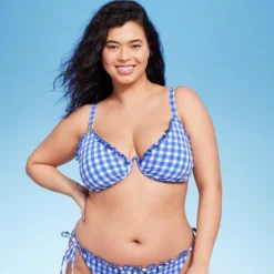 Women's Ruffle Trim Textured Underwire Bikini Top - Wild Fable™ Cobalt Blue Gingham Print -Wild Fable Store GUEST d883a899 df36 4ead ac6e d9d2cfe69ece