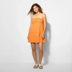 Women's Pintuck Strapless Babydoll Dress - Wild Fable™ Orange