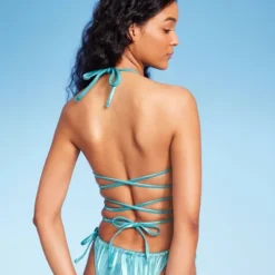 Women's Foil Triangle Bikini Top - Wild Fable™ Teal Green