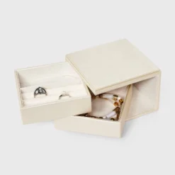 Metallic Leather Rotatable Jewelry Organizer - Wild Fable™ Cream: Faux Leather Storage Box, Adult Use, 5"x5"x3.5"