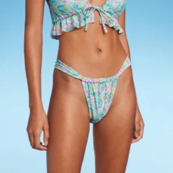 Women's Wide Strap Adjustable High Leg Bikini Bottom - Wild Fable™ Green Floral Print -Wild Fable Store GUEST e50e7c04 f9a7 478f 886a 9c6c838cd31a